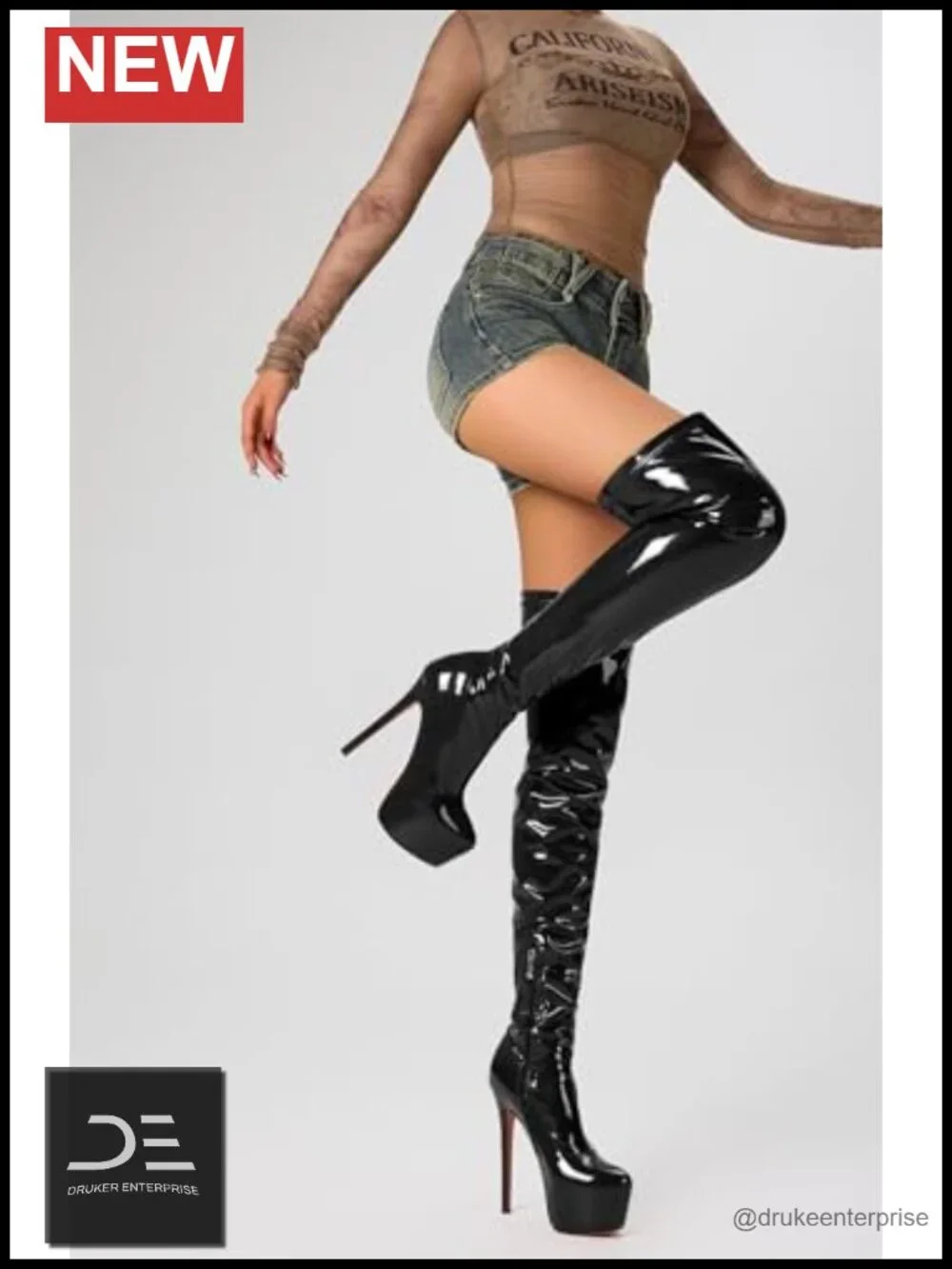 Patent Leather Over the Knee Stiletto Boots 5.9